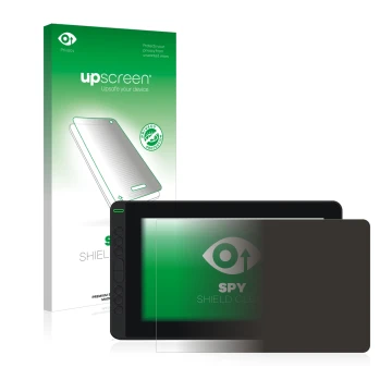 Vorderseite einer Produktverpackung mit dem Markenlogo upscreen. Daneben ist das Gerät Huion Kamvas 12 mit dem zugehörigen Dis