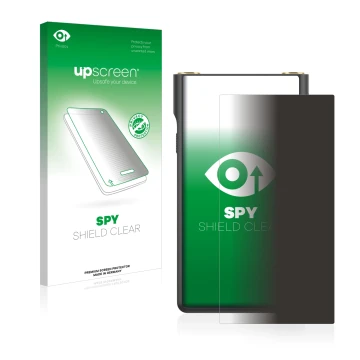 Vorderseite einer Produktverpackung mit dem Markenlogo upscreen. Daneben ist das Gerät Sony Walkman NW-WM1AM2 mit dem zugehöri