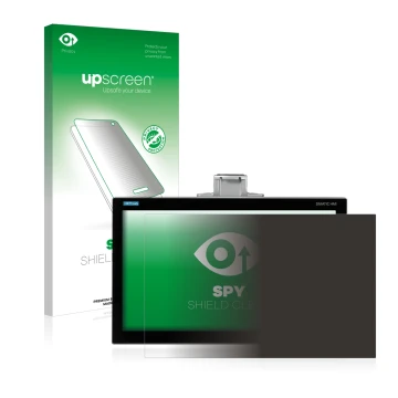 Vorderseite einer Produktverpackung mit dem Markenlogo upscreen. Daneben ist das Gerät Siemens Simatic HMI TP1200 Comfort Pro 