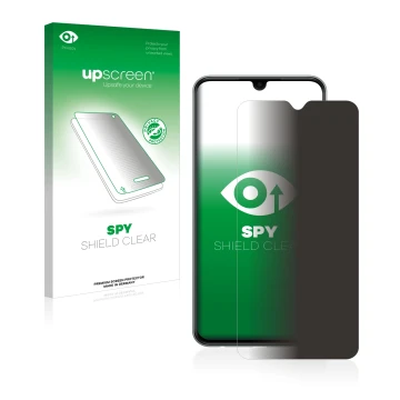 Vorderseite einer Produktverpackung mit dem Markenlogo upscreen. Daneben ist das Gerät Samsung Galaxy M33 mit dem zugehörigen 