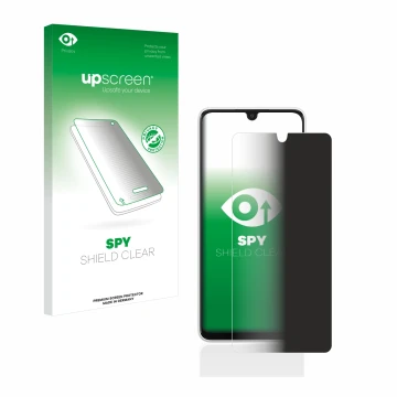 Vorderseite einer Produktverpackung mit dem Markenlogo upscreen. Daneben ist das Gerät Samsung Galaxy A33 5G mit dem zugehörig