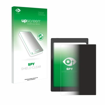 Vorderseite einer Produktverpackung mit dem Markenlogo upscreen. Daneben ist das Gerät Boox Nova Air C mit dem zugehörigen Dis