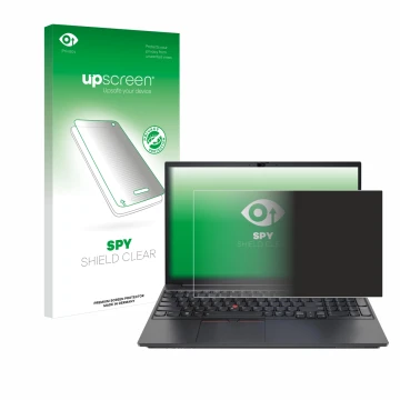 Vorderseite einer Produktverpackung mit dem Markenlogo upscreen. Daneben ist das Gerät Lenovo ThinkPad E15 Gen 3 mit dem zugeh