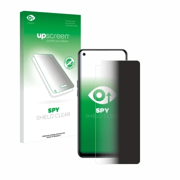 Vorderseite einer Produktverpackung mit dem Markenlogo upscreen. Daneben ist das Gerät Oppo Reno 8 Lite mit dem zugehörigen Di