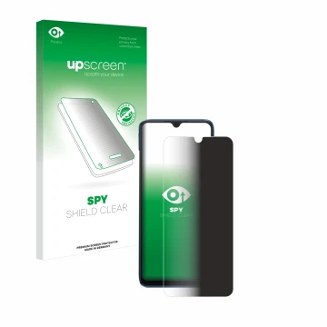 Vorderseite einer Produktverpackung mit dem Markenlogo upscreen. Daneben ist das Gerät Xiaomi Redmi 10C mit dem zugehörigen Di