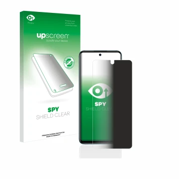 Vorderseite einer Produktverpackung mit dem Markenlogo upscreen. Daneben ist das Gerät Motorola Moto G42 mit dem zugehörigen D