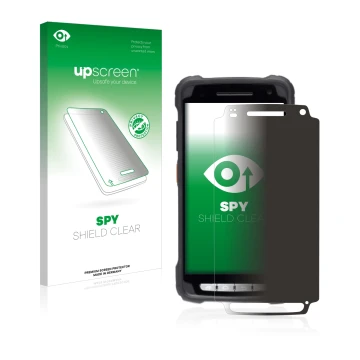 Vorderseite einer Produktverpackung mit dem Markenlogo upscreen. Daneben ist das Gerät Janam XT3 mit dem zugehörigen Displaysc