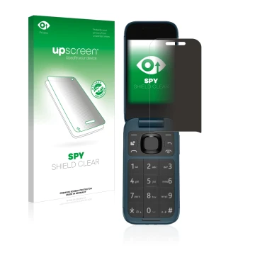 Vorderseite einer Produktverpackung mit dem Markenlogo upscreen. Daneben ist das Gerät Nokia 2660 Flip mit dem zugehörigen Dis