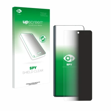 Vorderseite einer Produktverpackung mit dem Markenlogo upscreen. Daneben ist das Gerät Samsung Galaxy Z Fold 4 mit dem zugehör