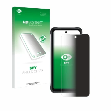 Vorderseite einer Produktverpackung mit dem Markenlogo upscreen. Daneben ist das Gerät Umidigi Bison 2 mit dem zugehörigen Dis