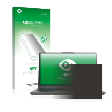 Vorderseite einer Produktverpackung mit dem Markenlogo upscreen. Daneben ist das Gerät Fujitsu Lifebook U7411 mit dem zugehöri