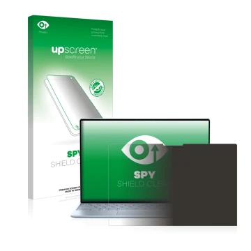 Vorderseite einer Produktverpackung mit dem Markenlogo upscreen. Daneben ist das Gerät Dell XPS 13 9315 Touch mit dem zugehöri