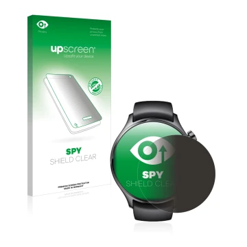 Vorderseite einer Produktverpackung mit dem Markenlogo upscreen. Daneben ist das Gerät Xiaomi Watch S1 Pro mit dem zugehörigen