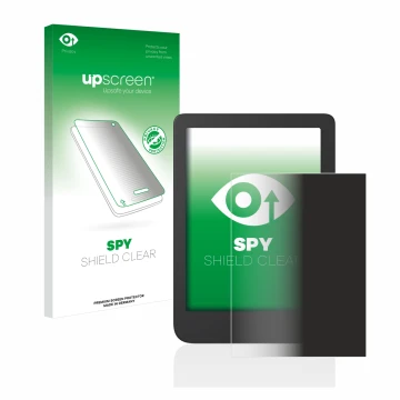 Vorderseite einer Produktverpackung mit dem Markenlogo upscreen. Daneben ist das Gerät Tolino Shine 4 mit dem zugehörigen Disp