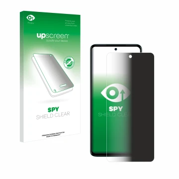 Vorderseite einer Produktverpackung mit dem Markenlogo upscreen. Daneben ist das Gerät Motorola Moto G72 mit dem zugehörigen D