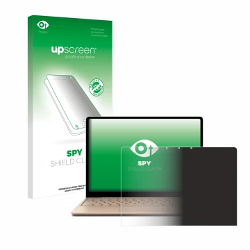 Vorderseite einer Produktverpackung mit dem Markenlogo upscreen. Daneben ist das Gerät Microsoft Surface Laptop Go 2 Business 