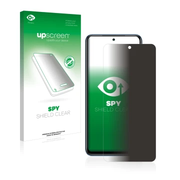 Vorderseite einer Produktverpackung mit dem Markenlogo upscreen. Daneben ist das Gerät Xiaomi Poco M5s mit dem zugehörigen Dis