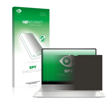 Vorderseite einer Produktverpackung mit dem Markenlogo upscreen. Daneben ist das Gerät HP Envy x360 2-in-1 15-ey mit dem zugeh