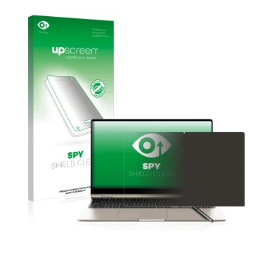 Vorderseite einer Produktverpackung mit dem Markenlogo upscreen. Daneben ist das Gerät Samsung Galaxy Book3 360 15.6