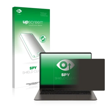 Vorderseite einer Produktverpackung mit dem Markenlogo upscreen. Daneben ist das Gerät Samsung Galaxy Book3 Pro 14