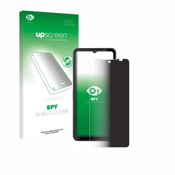 Vorderseite einer Produktverpackung mit dem Markenlogo upscreen. Daneben ist das Gerät Caterpillar Cat S75 mit dem zugehörigen