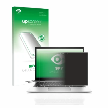 Vorderseite einer Produktverpackung mit dem Markenlogo upscreen. Daneben ist das Gerät HP EliteBook x360 830 G9 mit dem zugehö