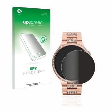 Vorderseite einer Produktverpackung mit dem Markenlogo upscreen. Daneben ist das Gerät Michael Kors Camille Gen 6 MKT5147 mit 