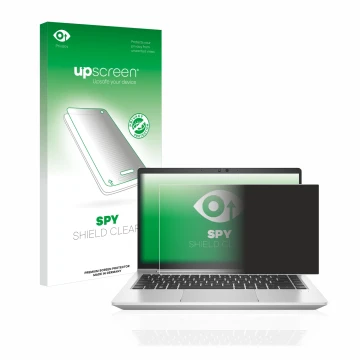 Vorderseite einer Produktverpackung mit dem Markenlogo upscreen. Daneben ist das Gerät HP EliteBook 640 G9 mit dem zugehörigen