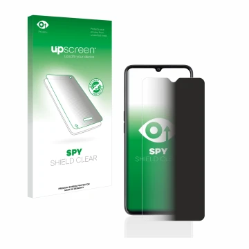 Vorderseite einer Produktverpackung mit dem Markenlogo upscreen. Daneben ist das Gerät Oppo A77 5G mit dem zugehörigen Display