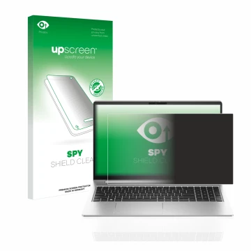 Vorderseite einer Produktverpackung mit dem Markenlogo upscreen. Daneben ist das Gerät HP ProBook 455 G10 mit dem zugehörigen 