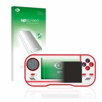 Vorderseite einer Produktverpackung mit dem Markenlogo upscreen. Daneben ist das Gerät Blaze Evercade mit dem zugehörigen Disp