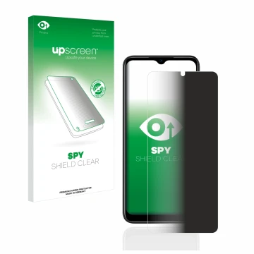 Vorderseite einer Produktverpackung mit dem Markenlogo upscreen. Daneben ist das Gerät Doogee N50 mit dem zugehörigen Displays