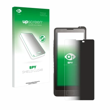 Vorderseite einer Produktverpackung mit dem Markenlogo upscreen. Daneben ist das Gerät Sonim XP10 mit dem zugehörigen Displays
