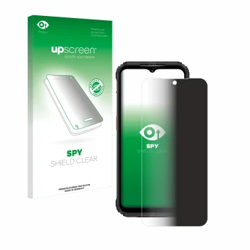 Vorderseite einer Produktverpackung mit dem Markenlogo upscreen. Daneben ist das Gerät Ulefone Armor 21 mit dem zugehörigen Di