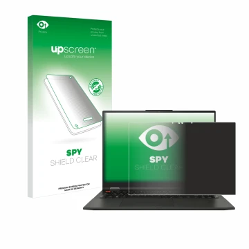 Vorderseite einer Produktverpackung mit dem Markenlogo upscreen. Daneben ist das Gerät ASUS Vivobook S 16 Flip OLED TP3604 mit