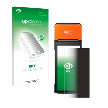 Vorderseite einer Produktverpackung mit dem Markenlogo upscreen. Daneben ist das Gerät Sunmi V2 Pro mit dem zugehörigen Displa