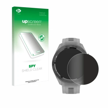 Vorderseite einer Produktverpackung mit dem Markenlogo upscreen. Daneben ist das Gerät Garmin Approach S70 (42 mm) mit dem zug