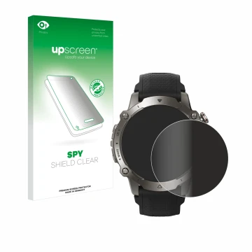 Vorderseite einer Produktverpackung mit dem Markenlogo upscreen. Daneben ist das Gerät Huami Amazfit Falcon mit dem zugehörige