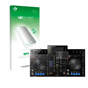 Vorderseite einer Produktverpackung mit dem Markenlogo upscreen. Daneben ist das Gerät Pioneer XDJ-RX mit dem zugehörigen Disp