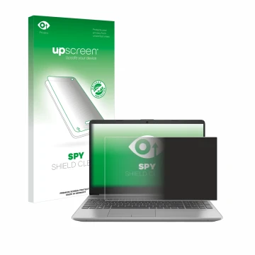 Vorderseite einer Produktverpackung mit dem Markenlogo upscreen. Daneben ist das Gerät HP 250 G9 mit dem zugehörigen Displaysc