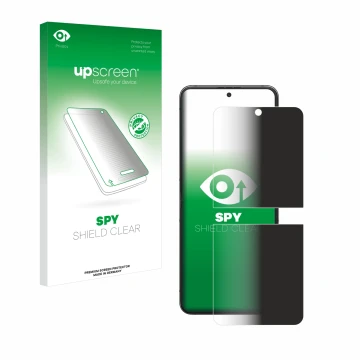 Vorderseite einer Produktverpackung mit dem Markenlogo upscreen. Daneben ist das Gerät Samsung Galaxy Z Flip 5 mit dem zugehör