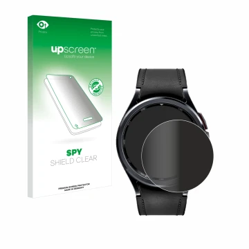Vorderseite einer Produktverpackung mit dem Markenlogo upscreen. Daneben ist das Gerät Samsung Galaxy Watch 6 Classic (43 mm) 