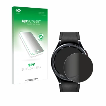 Vorderseite einer Produktverpackung mit dem Markenlogo upscreen. Daneben ist das Gerät Samsung Galaxy Watch 6 Classic (47 mm) 