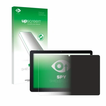 Vorderseite einer Produktverpackung mit dem Markenlogo upscreen. Daneben ist das Gerät Acer Iconia Tab M10 mit dem zugehörigen