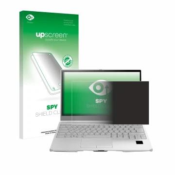 Vorderseite einer Produktverpackung mit dem Markenlogo upscreen. Daneben ist das Gerät Fujitsu Lifebook U9313X mit dem zugehör