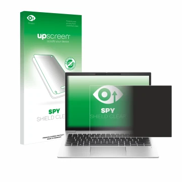 Vorderseite einer Produktverpackung mit dem Markenlogo upscreen. Daneben ist das Gerät HP EliteBook 835 G10 mit dem zugehörige