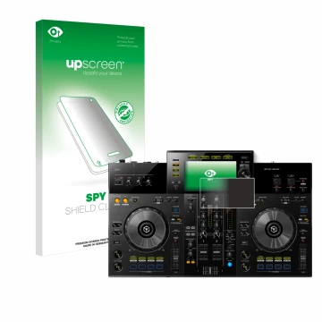 Vorderseite einer Produktverpackung mit dem Markenlogo upscreen. Daneben ist das Gerät Pioneer XDJ -RR mit dem zugehörigen Dis
