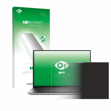Vorderseite einer Produktverpackung mit dem Markenlogo upscreen. Daneben ist das Gerät Dell XPS 15 9530 Touch mit dem zugehöri