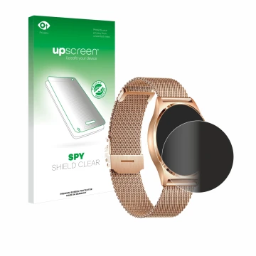 Vorderseite einer Produktverpackung mit dem Markenlogo upscreen. Daneben ist das Gerät Xcoast X-Watch Joli XC Pro mit dem zuge
