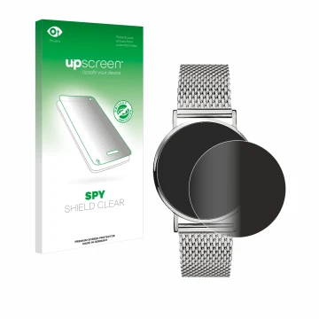 Vorderseite einer Produktverpackung mit dem Markenlogo upscreen. Daneben ist das Gerät Liebeskind New Case Mesh (34 mm) mit de
